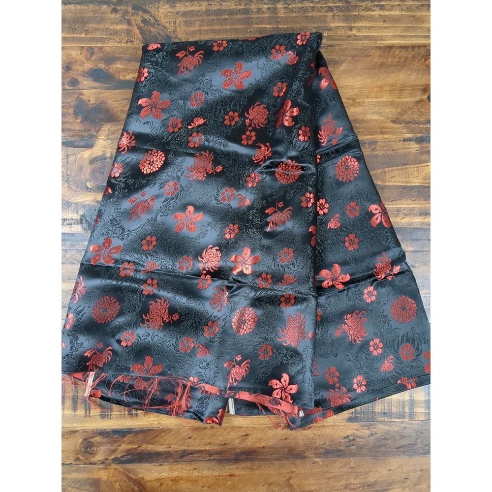 Black & Red Florals Satin‎ Type Fabric 80x34"